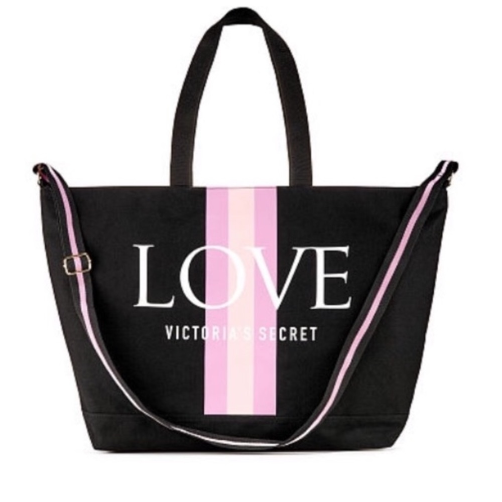 🆕 Victoria Secret black pink stripe tote bag 🎁